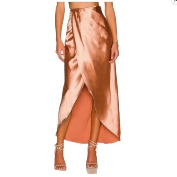 Line & Dot Wrap Skirt Lisa Midi in Satin Ginger Medium Champagne NWT - Picture 1 of 4